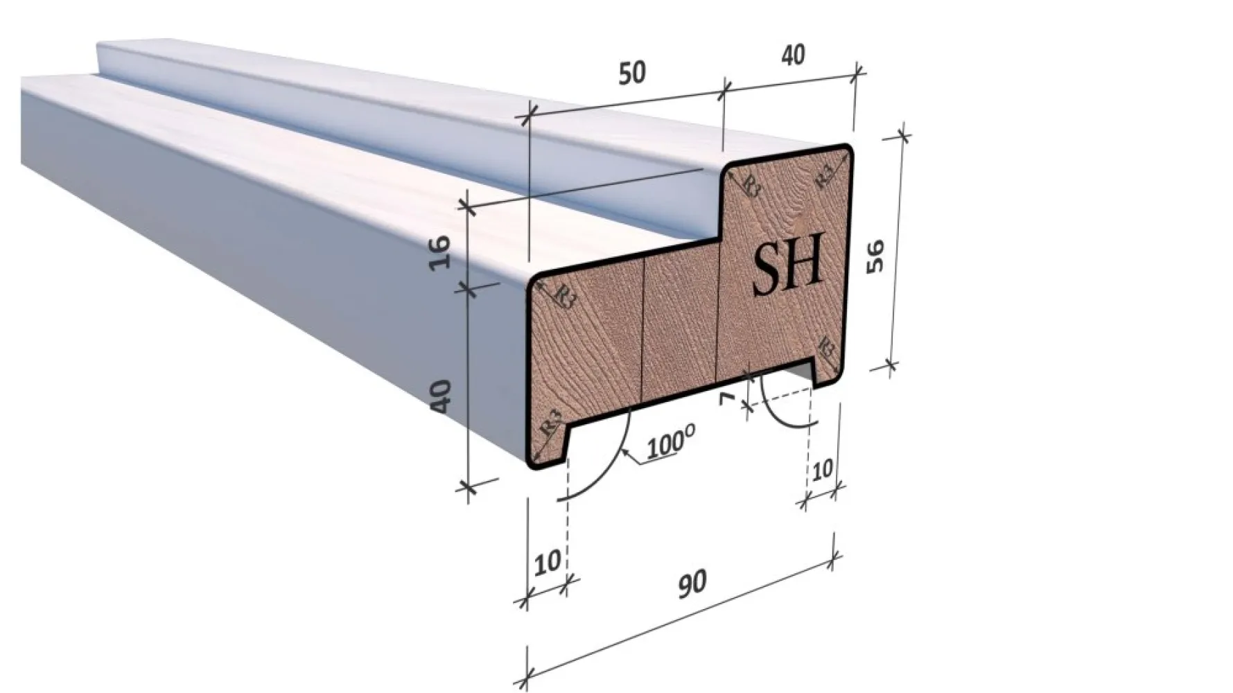 Hardhout Kozijn 56x90x2315mm R stomp wit gegrond  