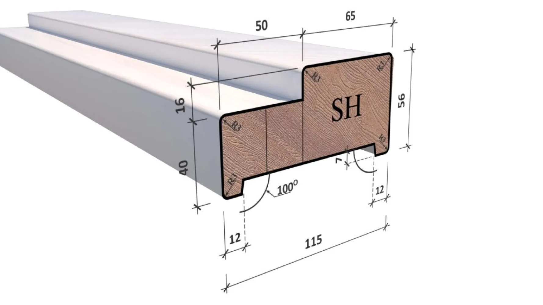 Hardhout Kozijn 56x115x2315mm R stomp wit gegrond  