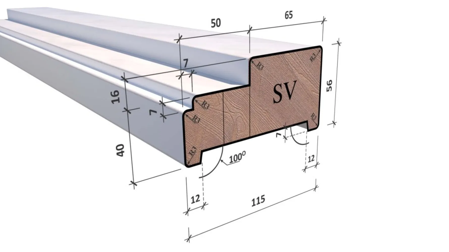 Hardhout Kozijn 56x115x2315mm R stomp wit gegrond  