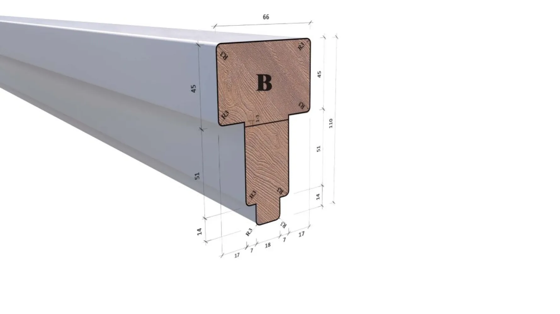 Hardhout Kozijnprofiel B 66x110x5900 mm - wit tussenstijl