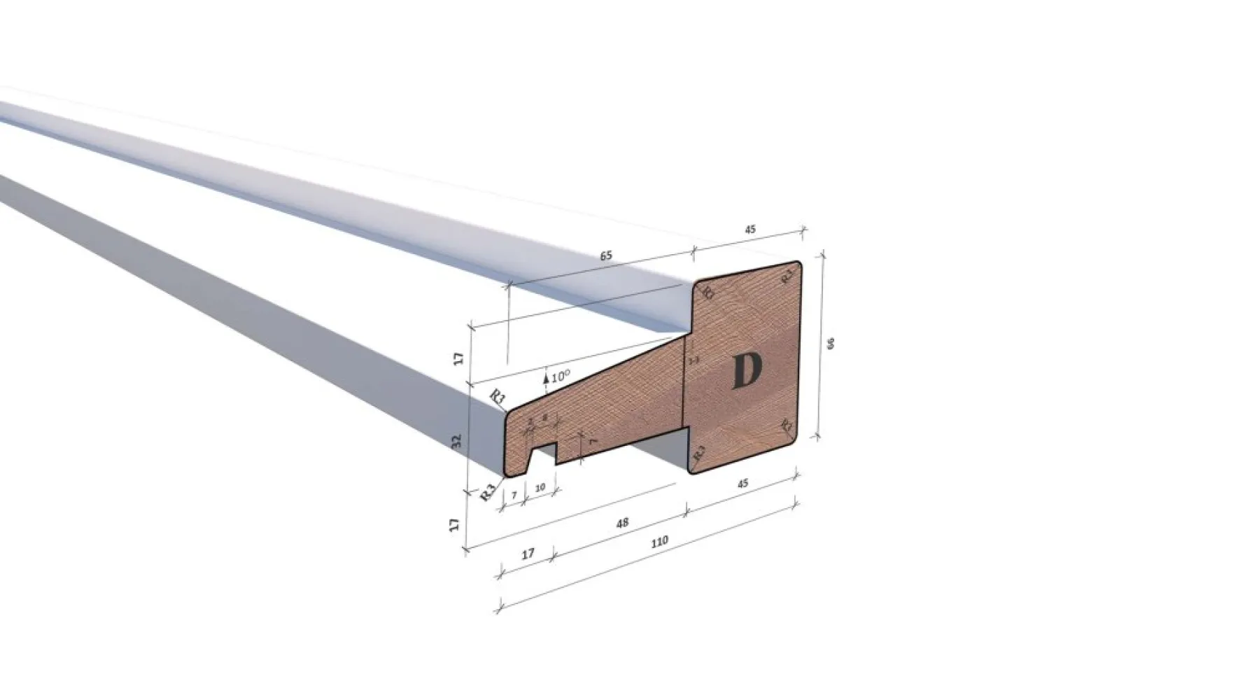 Hardhout Kozijnprofiel D 66x110x5900 mm - wit tussendorpel 