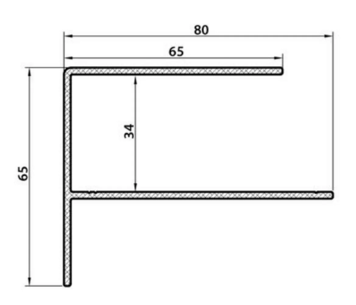 WEO35-60 aluminium F-profiel 65×80×3000 mm