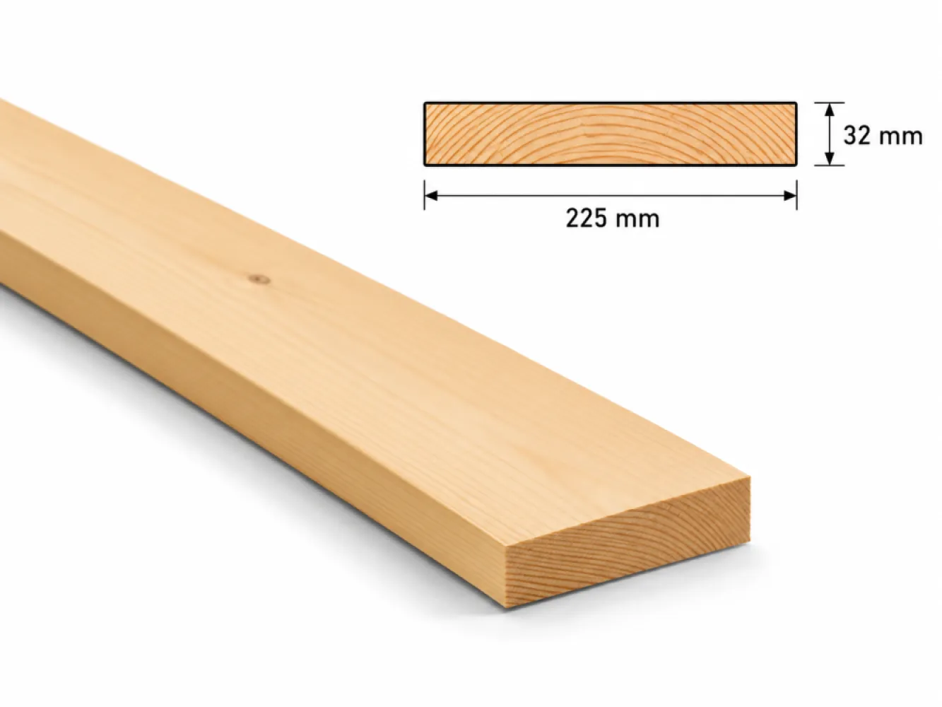 Vuren 32x225 mm geschaafd - netto 27x220 mm - L=4800 mm        