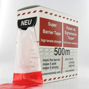 Afzetlint HDPE (D) rood-wit 80 mm x 35 mu - rol 500 m