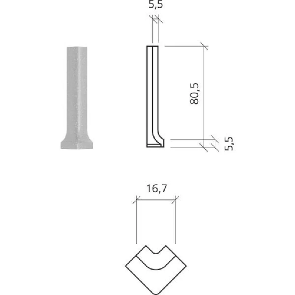 Mosa Global 75200DU Uitwendig Hoekje DP Mat Ivoorzwart 7,5x2 cm