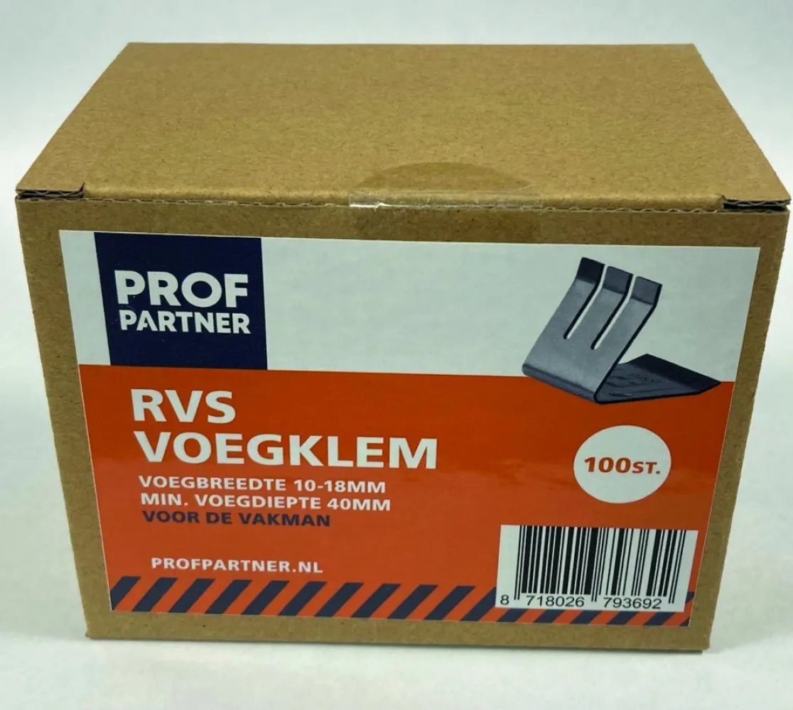 ProfPartner RVS Voegklem 10-18 mm – Minimale Voegdiepte 40 mm – Doos 100 stuks