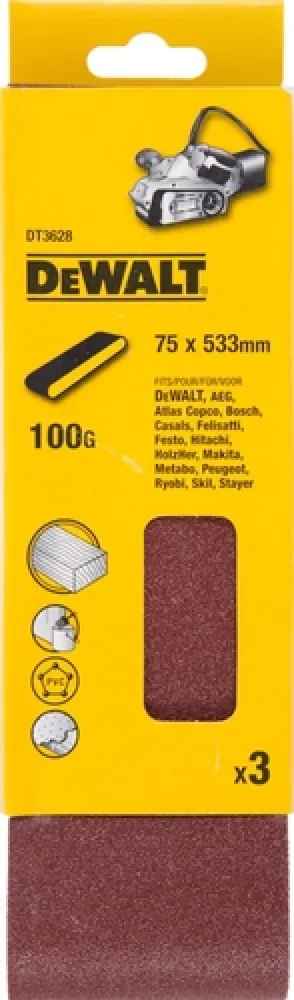 DeWalt DT3628-QZ schuurband 75x533 mm K100 3 stuks